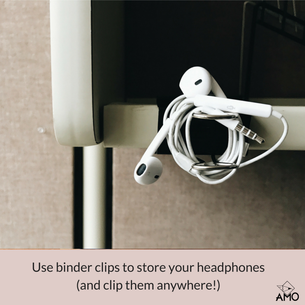 Image of Use binder clips to store your headphones and clip them anywhere!